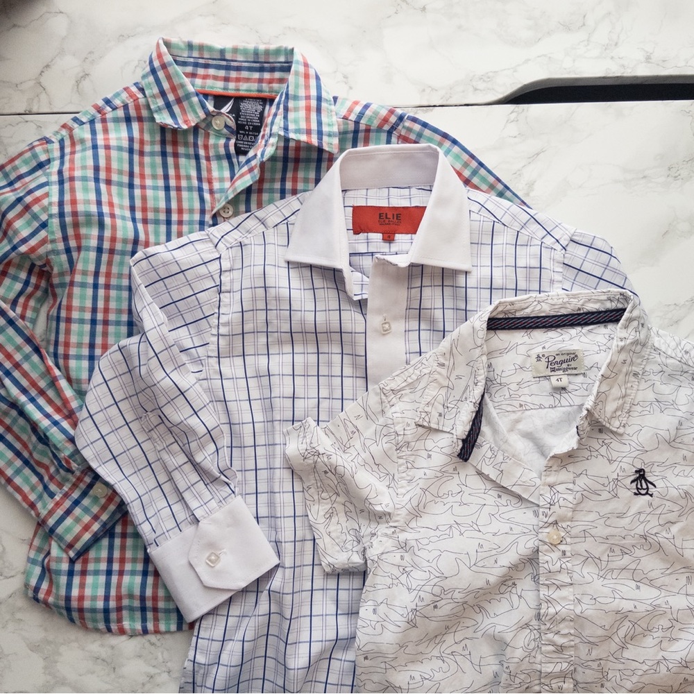EUC Button down Lot of 3 4T Elie Balleh, Nautica, Penguin short long sleeve